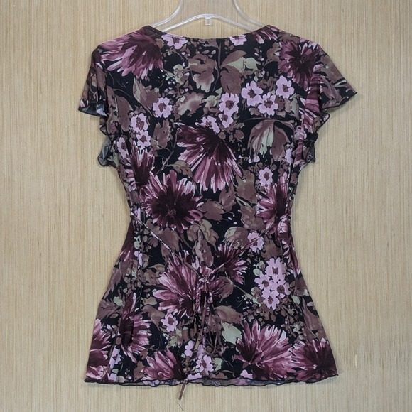 jtb Dark Floral Top Y2K Babydoll Flutter Sleeve Empire Waist Blouse Womens Small - Picture 5 of 7